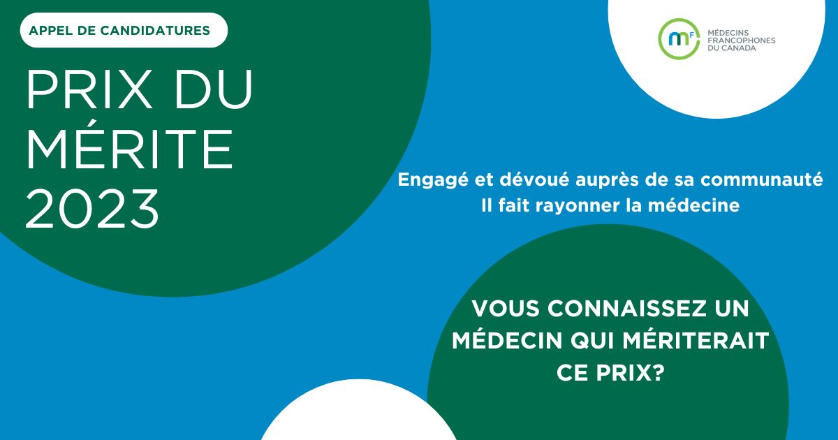 Appel de candidatures pour le Prix de mérite 2023 de Médecins francophones du Canada